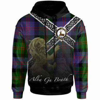 Scottish Blair Clan Crest Tartan Hoodie - Scotland Lion Front Side Tartan Plaid