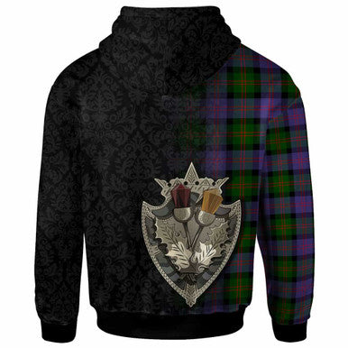 Scottish Blair Clan Crest Tartan Hoodie - Half Thistle Flowers Celtic Design Back Side Tartan Plaid