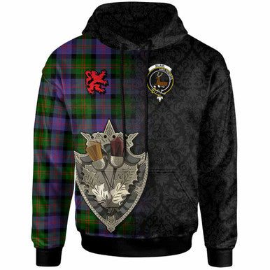Scottish Blair Clan Crest Tartan Hoodie - Half Thistle Flowers Celtic Design Front Side Tartan Plaid