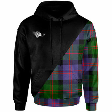 Scottish Blair Clan Crest Tartan Hoodie - Military Logo Front Side Tartan Plaid