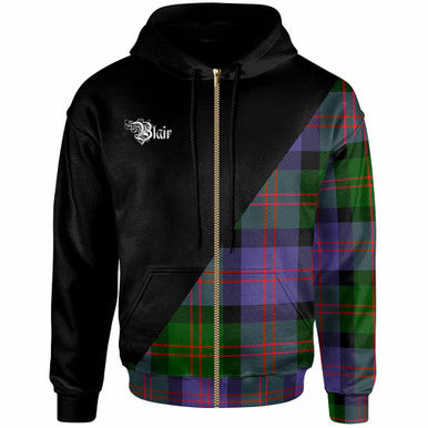 Scottish Blair Clan Crest Tartan Hoodie - Military Logo Zip-up Tartan Plaid