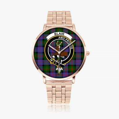 Scottish Blair Clan Crest Tartan Instafamous Steel Quartz Watches Tartan Plaid Rose Gold 1