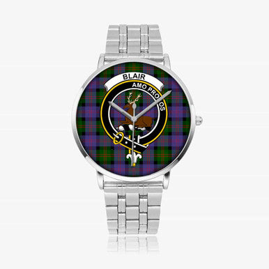 Scottish Blair Clan Crest Tartan Instafamous Steel Quartz Watches Tartan Plaid Silver 1