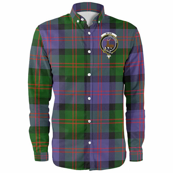 Scottish Blair Clan Crest Tartan Long Sleeve Shirt Front Side Tartan Plaid