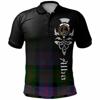 Scottish Blair Clan Crest Tartan Polo Shirt - Alba Gu Brath Family Crest Celtic Inspired Front Side Tartan Plaid