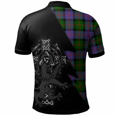Scottish Blair Clan Crest Tartan Polo Shirt - Lion Rampant Celtic Cross Flash Style Back Side Tartan Plaid