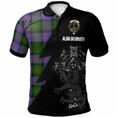Scottish Blair Clan Crest Tartan Polo Shirt - Lion Rampant Celtic Cross Flash Style Front Side Tartan Plaid