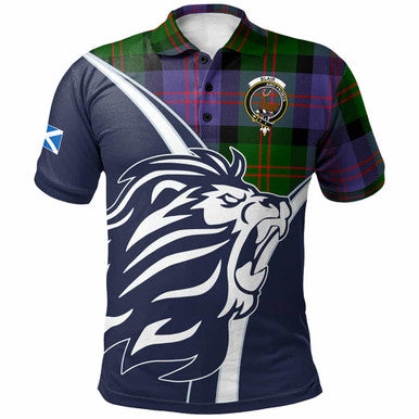 Scottish Blair Clan Crest Tartan Polo Shirt - Scottish Flag With Lion Front Side Tartan Plaid
