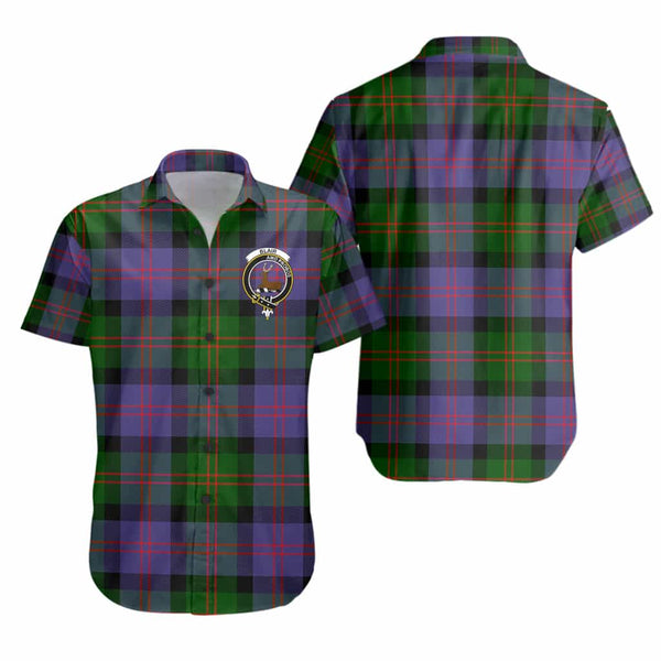 Scottish Blair Clan Crest Tartan Short Sleeve Shirt Tartan Plaid