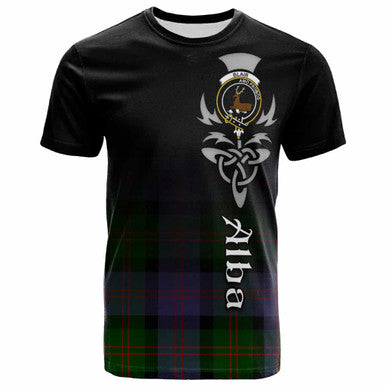 Scottish Blair Clan Crest Tartan T-Shirt - Alba Gu Brath Family Crest Celtic Inspired Front Side Tartan Plaid