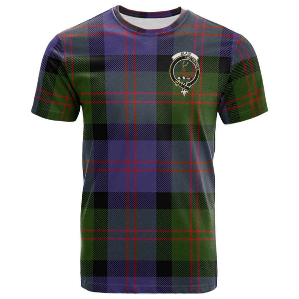 Scottish Blair Clan Crest Tartan T-Shirt Front Side Tartan Plaid