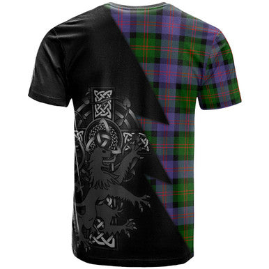 Scottish Blair Clan Crest Tartan T-Shirt - Lion Rampant Celtic Cross Flash Style Back Side Tartan Plaid