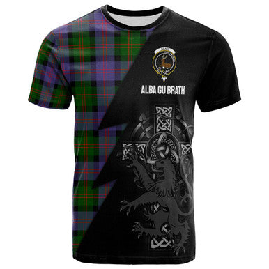 Scottish Blair Clan Crest Tartan T-Shirt - Lion Rampant Celtic Cross Flash Style Front Side Tartan Plaid