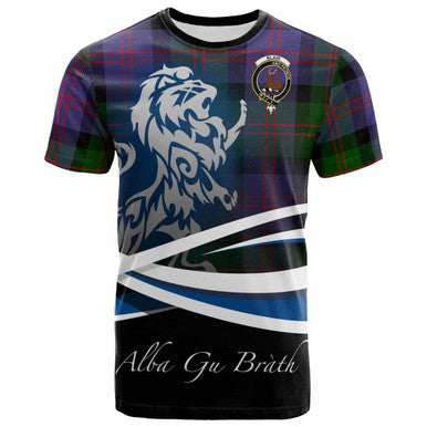 Scottish Blair Clan Crest Tartan T-Shirt - Scotland Lion Front Side Tartan Plaid