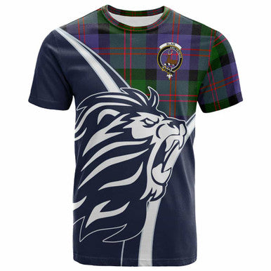 Scottish Blair Clan Crest Tartan T-Shirt - Scottish Flag With Lion Front Side Tartan Plaid