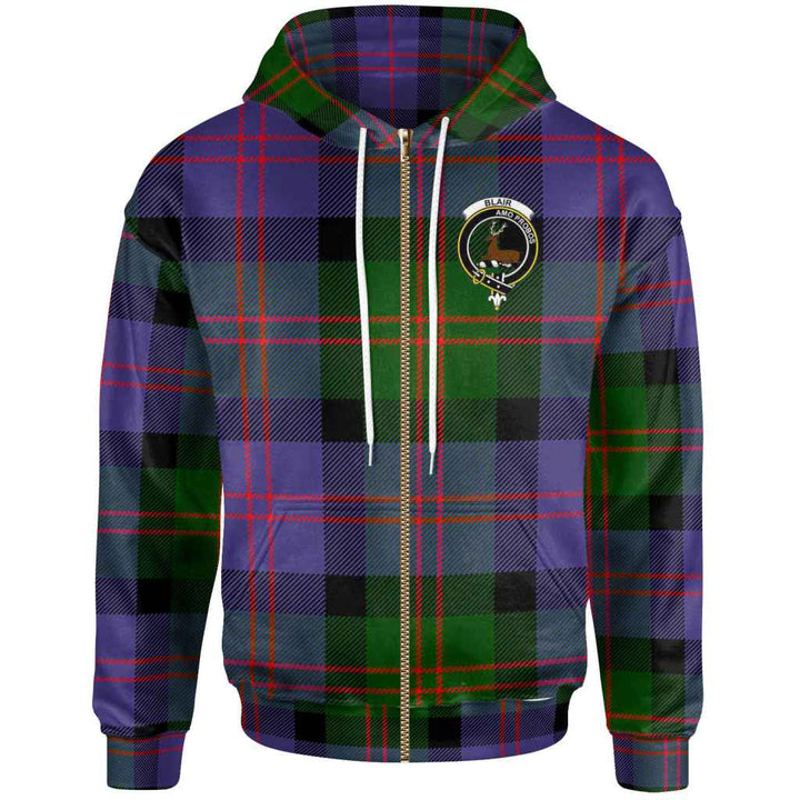 Scottish Blair Clan Crest Tartan Hoodie Zip Tartan Plaid