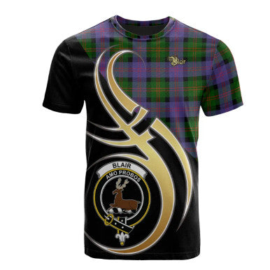 Scottish Blair Modern Clan Crest Tartan T-Shirt Believe in Me Front Side Tartan Plaid