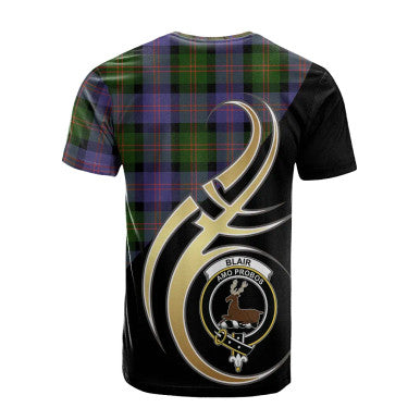 Scottish Blair Modern Clan Crest Tartan T-Shirt Believe in Me Back Side Tartan Plaid