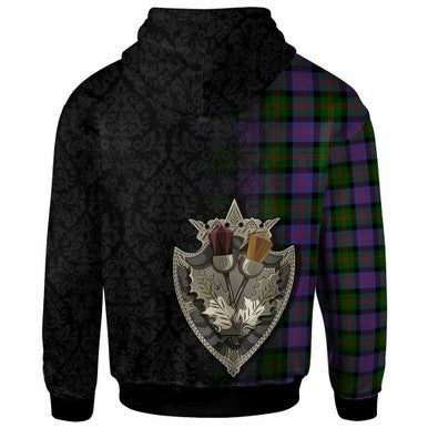 Scottish Blair Modern Clan Tartan Hoodie - Half Thistle Flowers Celtic Design Back Side Tartan Plaid