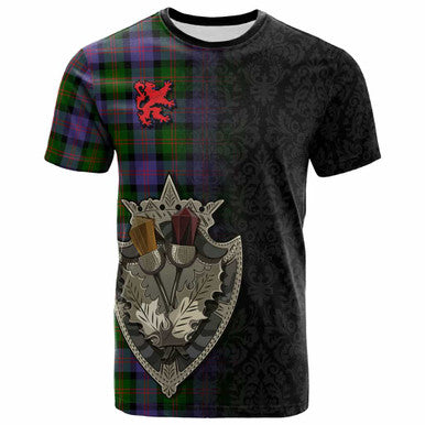 Scottish Blair Modern Clan Tartan T-Shirt - Half Thistle Flowers Celtic Design Front Side Tartan Plaid