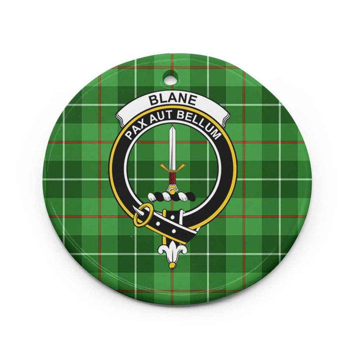 Scottish Blane Clan Crest Tartan Ceramic Ornament Circle Shape Tartan Plaid