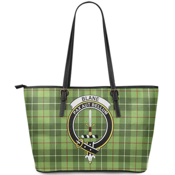 Scottish Blane Clan Crest Tartan Leather Tote Tartan Plaid