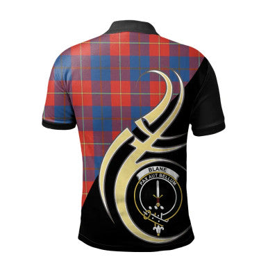 Scottish Blane Clan Crest Tartan Polo Shirt Believe in Me Back Side Tartan Plaid