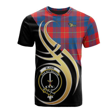 Scottish Blane Clan Crest Tartan T-Shirt Believe in Me Front Side Tartan Plaid
