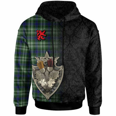 Scottish Blyth Clan Tartan Hoodie - Half Thistle Flowers Celtic Design Front Side Tartan Plaid