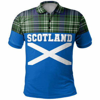 Scottish Blyth Clan Tartan Polo Shirt - Lion Rampant of Scotland With Flag Front Side Tartan Plaid