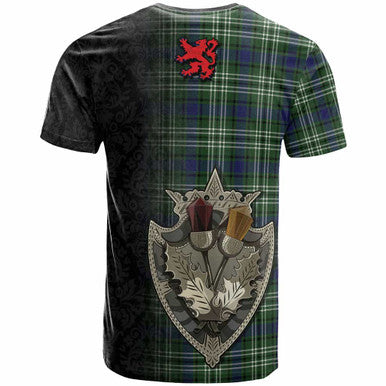 Scottish Blyth Clan Tartan T-Shirt - Half Thistle Flowers Celtic Design Back Side Tartan Plaid