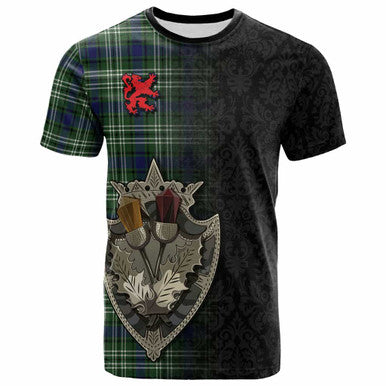 Scottish Blyth Clan Tartan T-Shirt - Half Thistle Flowers Celtic Design Front Side Tartan Plaid