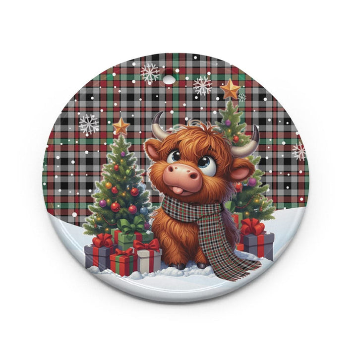 Scottish Borthwick Ancient Clan Tartan Ceramic Ornament Cute Highland Cow Christmas Circle Style Tartan Plaid