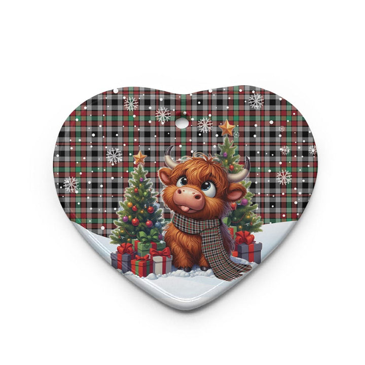 Scottish Borthwick Ancient Clan Tartan Ceramic Ornament Cute Highland Cow Christmas Heart Style Tartan Plaid