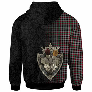 Scottish Borthwick Ancient Clan Tartan Hoodie - Half Thistle Flowers Celtic Design Back Side Tartan Plaid
