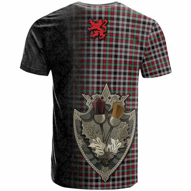 Scottish Borthwick Ancient Clan Tartan T-Shirt - Half Thistle Flowers Celtic Design Back Side Tartan Plaid
