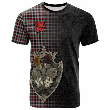Scottish Borthwick Ancient Clan Tartan T-Shirt - Half Thistle Flowers Celtic Design Front Side Tartan Plaid