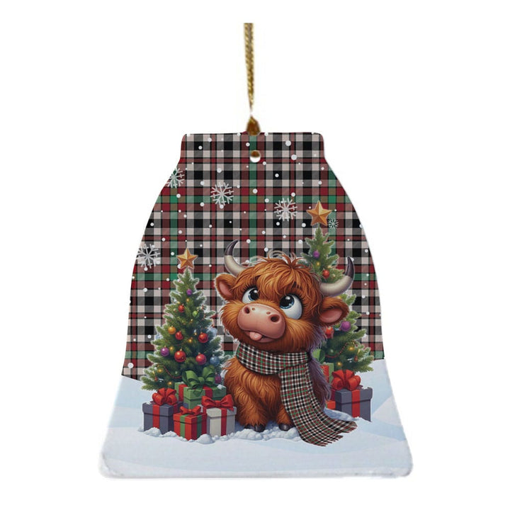 Scottish Borthwick Dress Ancient Clan Tartan Ceramic Ornament Cute Highland Cow Christmas Bell Style Tartan Plaid