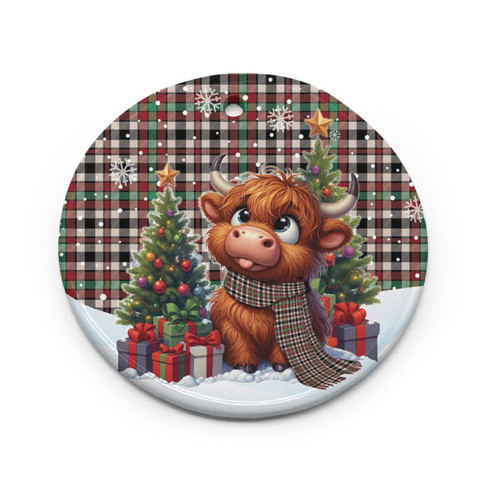 Scottish Borthwick Dress Ancient Clan Tartan Ceramic Ornament Cute Highland Cow Christmas Circle Style Tartan Plaid