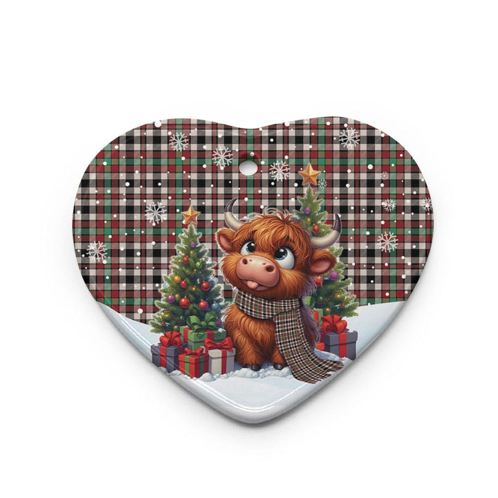 Scottish Borthwick Dress Ancient Clan Tartan Ceramic Ornament Cute Highland Cow Christmas Heart Style Tartan Plaid