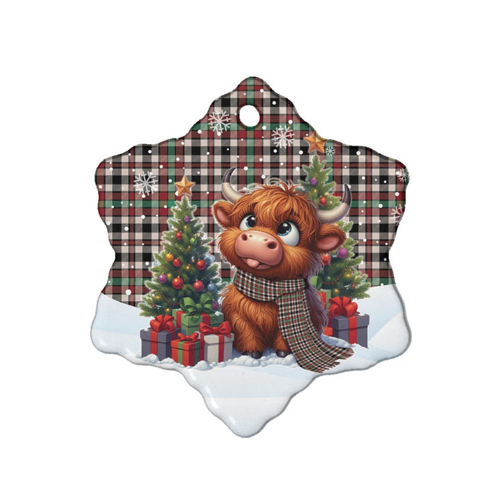 Scottish Borthwick Dress Ancient Clan Tartan Ceramic Ornament Cute Highland Cow Christmas Snow Flake Style Tartan Plaid