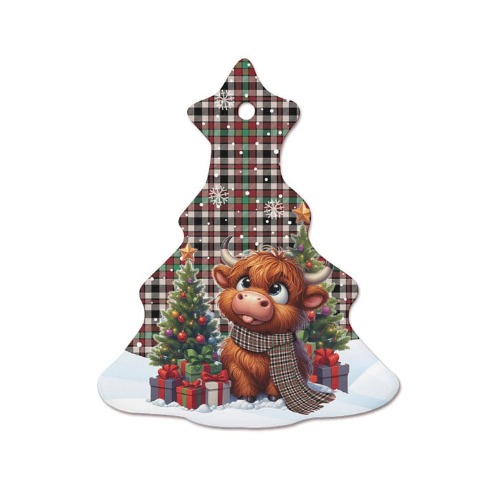 Scottish Borthwick Dress Ancient Clan Tartan Ceramic Ornament Cute Highland Cow Christmas Tree Style Tartan Plaid