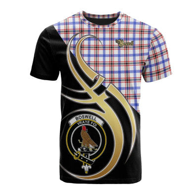 Scottish Boswell Modern Clan Crest Tartan T-Shirt Believe in Me Front Side Tartan Plaid