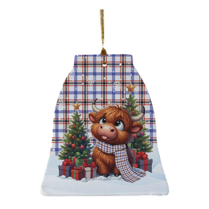 Scottish Boswell Modern Clan Tartan Ceramic Ornament Cute Highland Cow Christmas Bell Style Tartan Plaid
