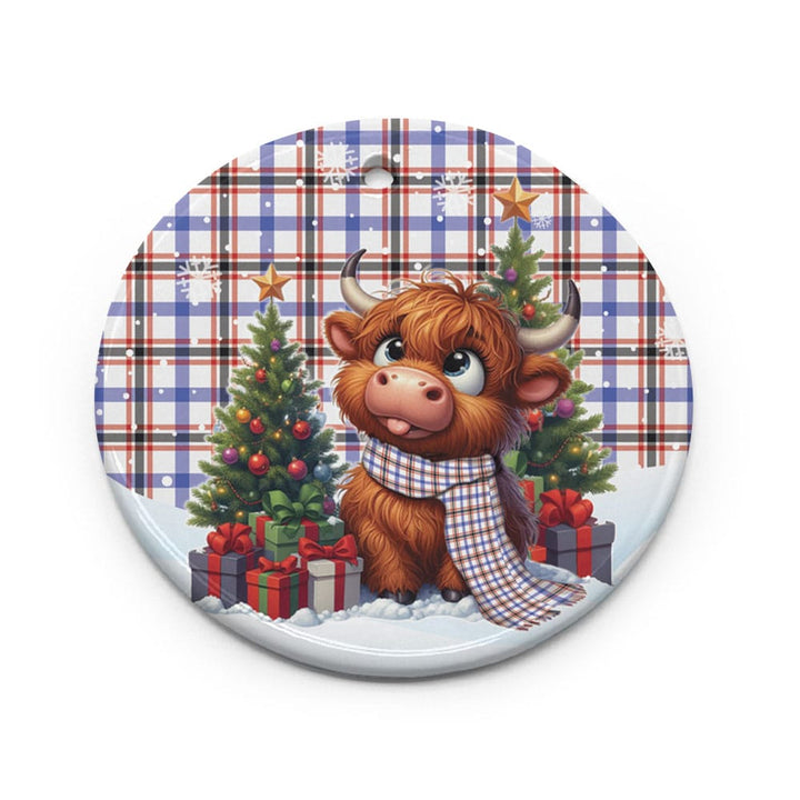 Scottish Boswell Modern Clan Tartan Ceramic Ornament Cute Highland Cow Christmas Circle Style Tartan Plaid