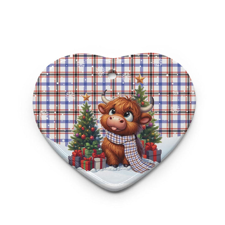 Scottish Boswell Modern Clan Tartan Ceramic Ornament Cute Highland Cow Christmas Heart Style Tartan Plaid