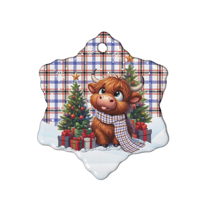 Scottish Boswell Modern Clan Tartan Ceramic Ornament Cute Highland Cow Christmas Snow Flake Style Tartan Plaid