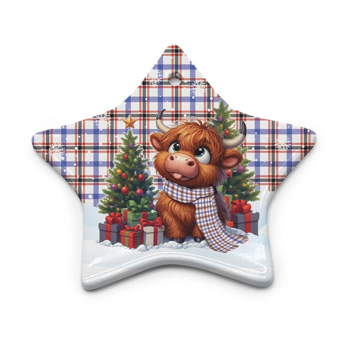 Scottish Boswell Modern Clan Tartan Ceramic Ornament Cute Highland Cow Christmas Star Style Tartan Plaid