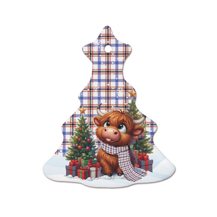 Scottish Boswell Modern Clan Tartan Ceramic Ornament Cute Highland Cow Christmas Tree Style Tartan Plaid