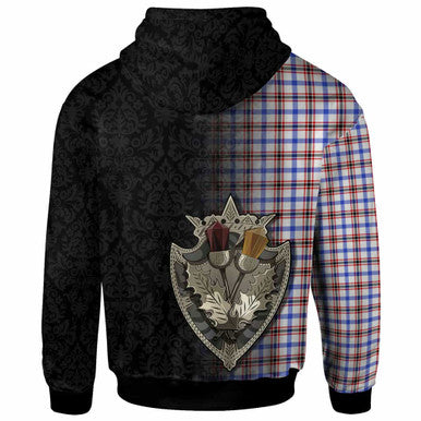 Scottish Boswell Modern Clan Tartan Hoodie - Half Thistle Flowers Celtic Design Back Side Tartan Plaid